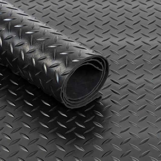 Rubber Flooring Checker Pattern Anti-Slip Thick Matting Rolls (3mm & 5mm)
