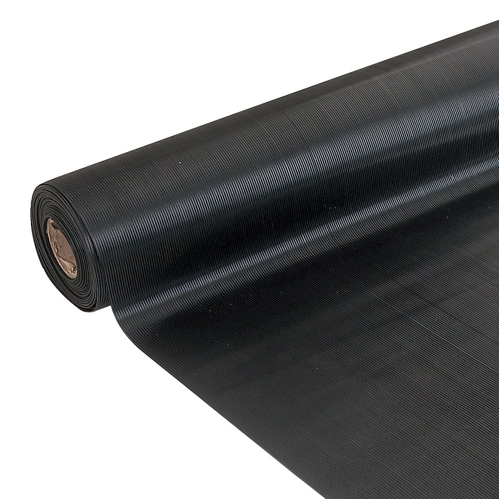 Rubber Flooring Anti-Slip Ribbed Pattern 3mm Thick Matting Rolls (1.5M Wide)