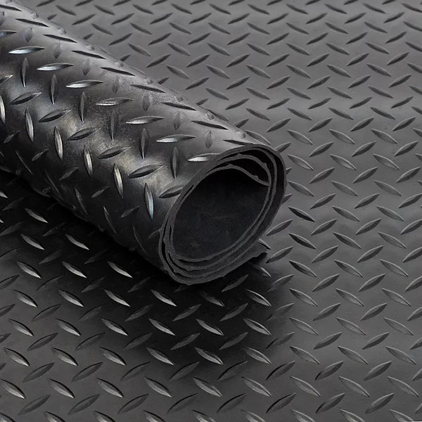 Rubber Flooring Checker Pattern Anti-Slip Thick Matting Rolls (3mm & 5mm)