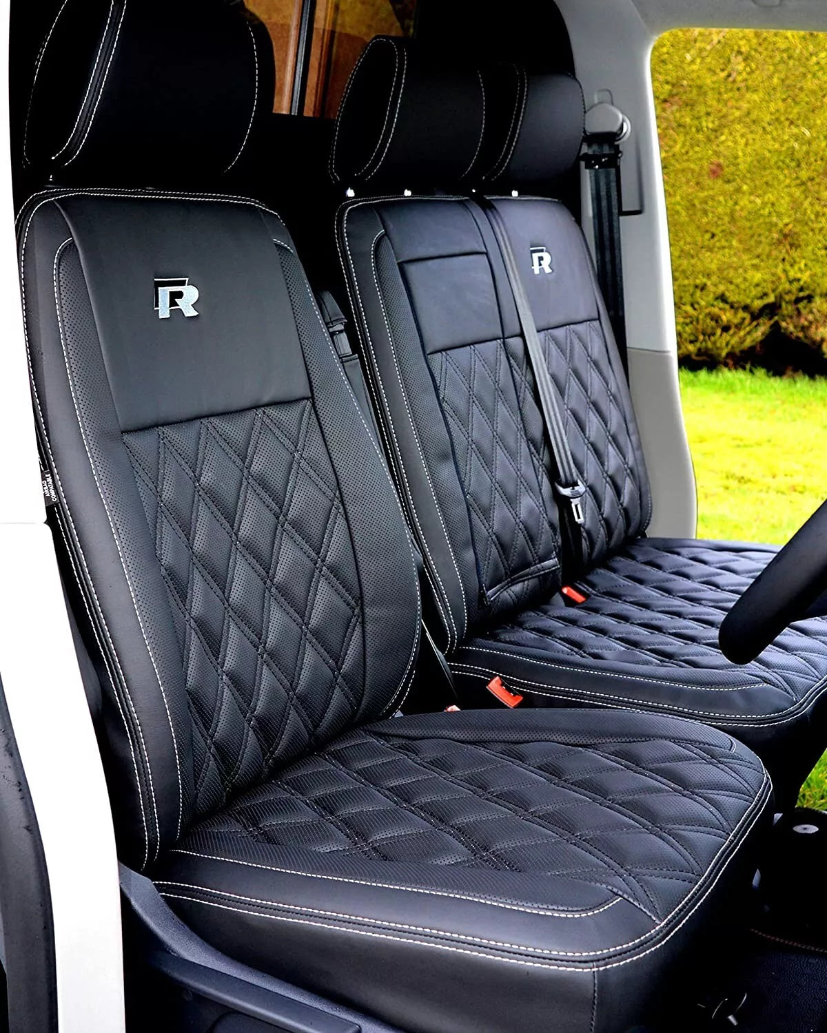 Double Diamond Stitch Faux Leather Automotive Seat Fabric 5mm Scrim Foam Backed